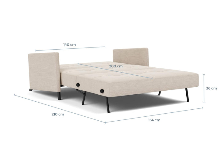 Cubed Sofa Bed with Arms dimension drawing, full size, bed position