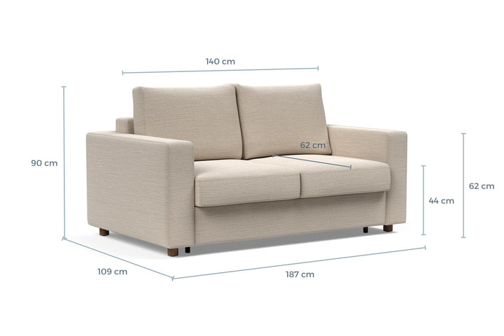 Neah Sleeper Sofa dimension drawing, full size, sofa position