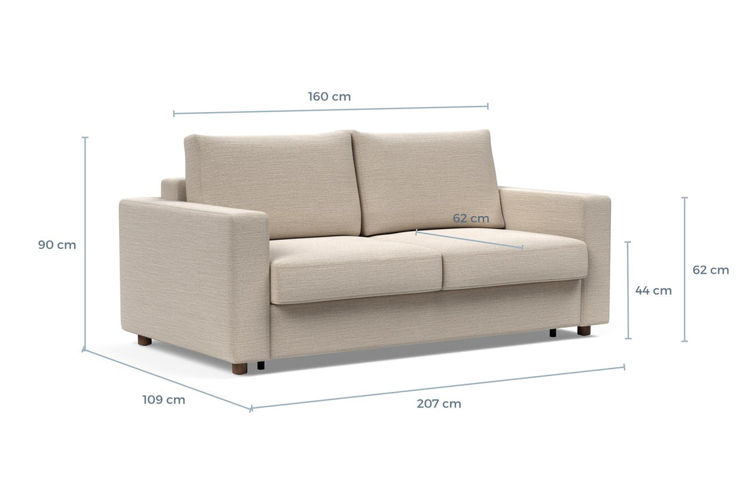 Neah Sleeper Sofa dimension drawing, queen size, sofa position
