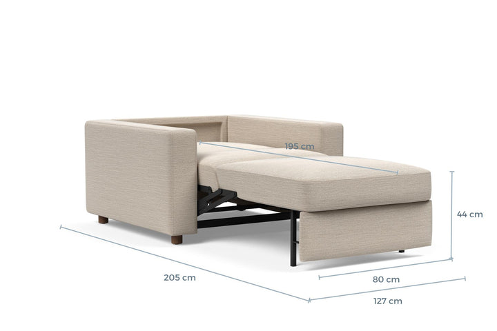 Neah Sleeper Chair dimension drawing, bed position