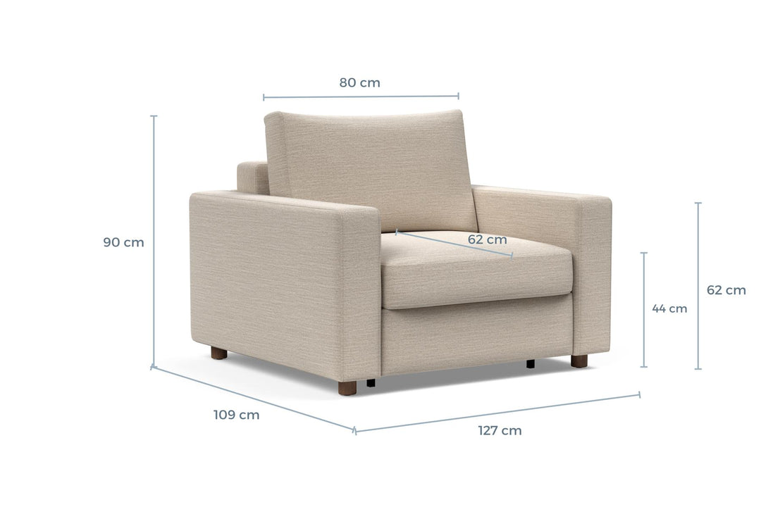 Neah Sleeper Chair dimension drawing, sofa position