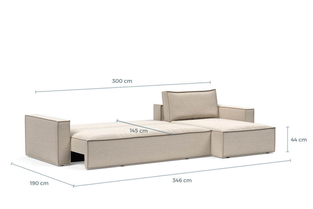 Newilla Sleeper Chaise Sectional dimension drawing, bed position