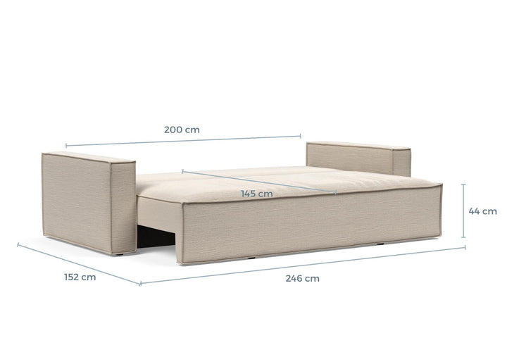 Newilla Sleeper Sofa dimension drawing, bed position