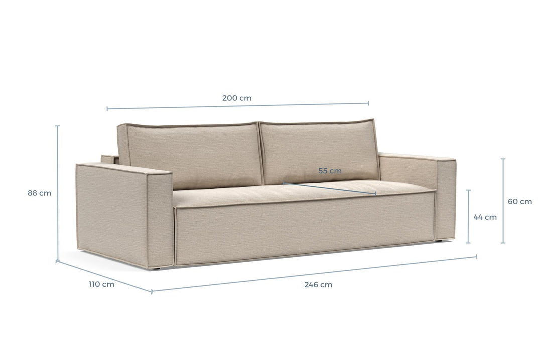 Newilla Sleeper Sofa dimension drawing, sofa position