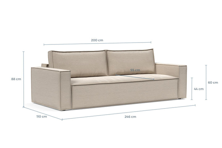 Newilla Sleeper Sofa dimension drawing, sofa position
