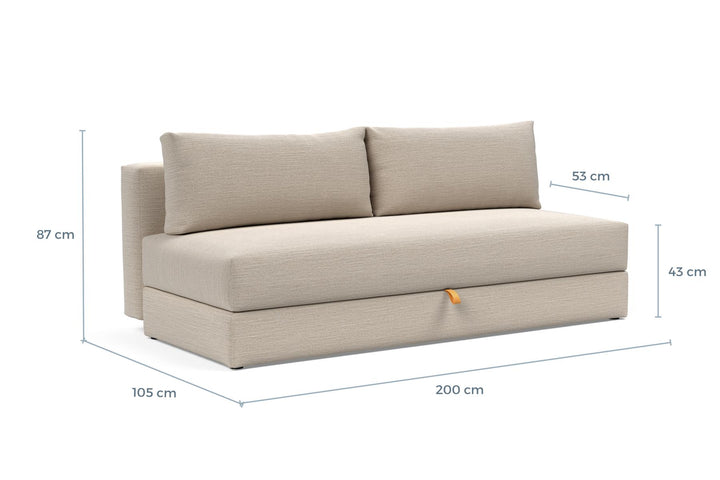 Osvald Sleeper Sofa dimension drawing, sofa position