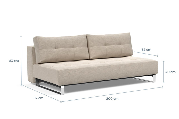 Supremax D.E.L. Sleeper Sofa dimension drawing, sofa position