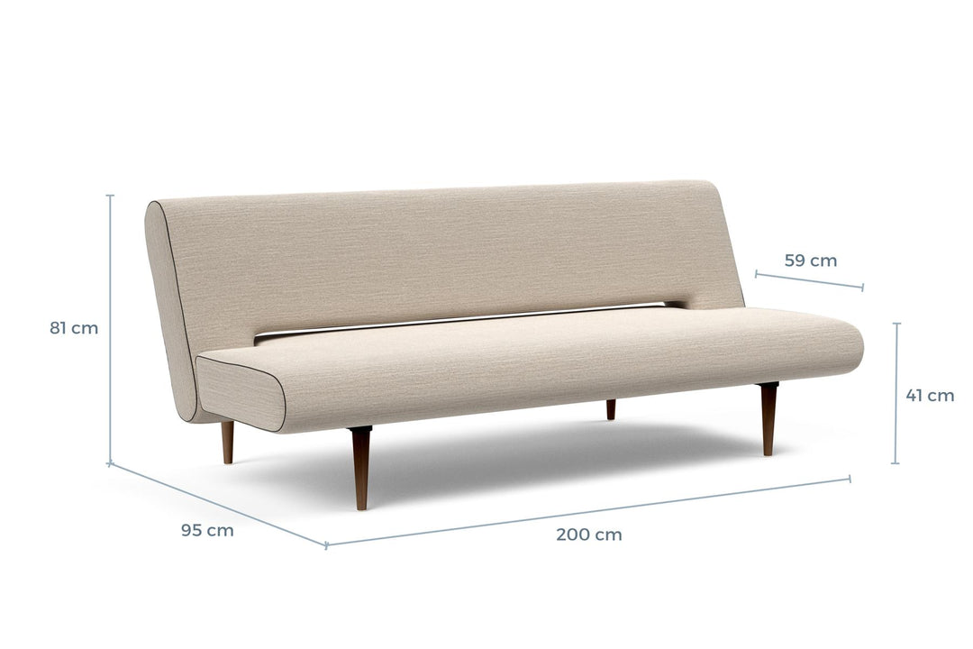 Unfurl Sleeper Sofa dimension drawing, sofa position