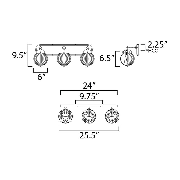 Kasbah 3-Light Bath Vanity by Studio M Lighting – line drawing