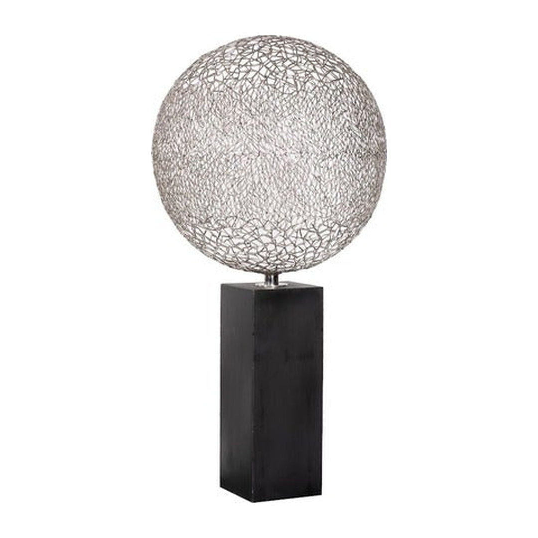 Ball Sculpture on Wood Pedestal Stainless Steel Phillips Collection