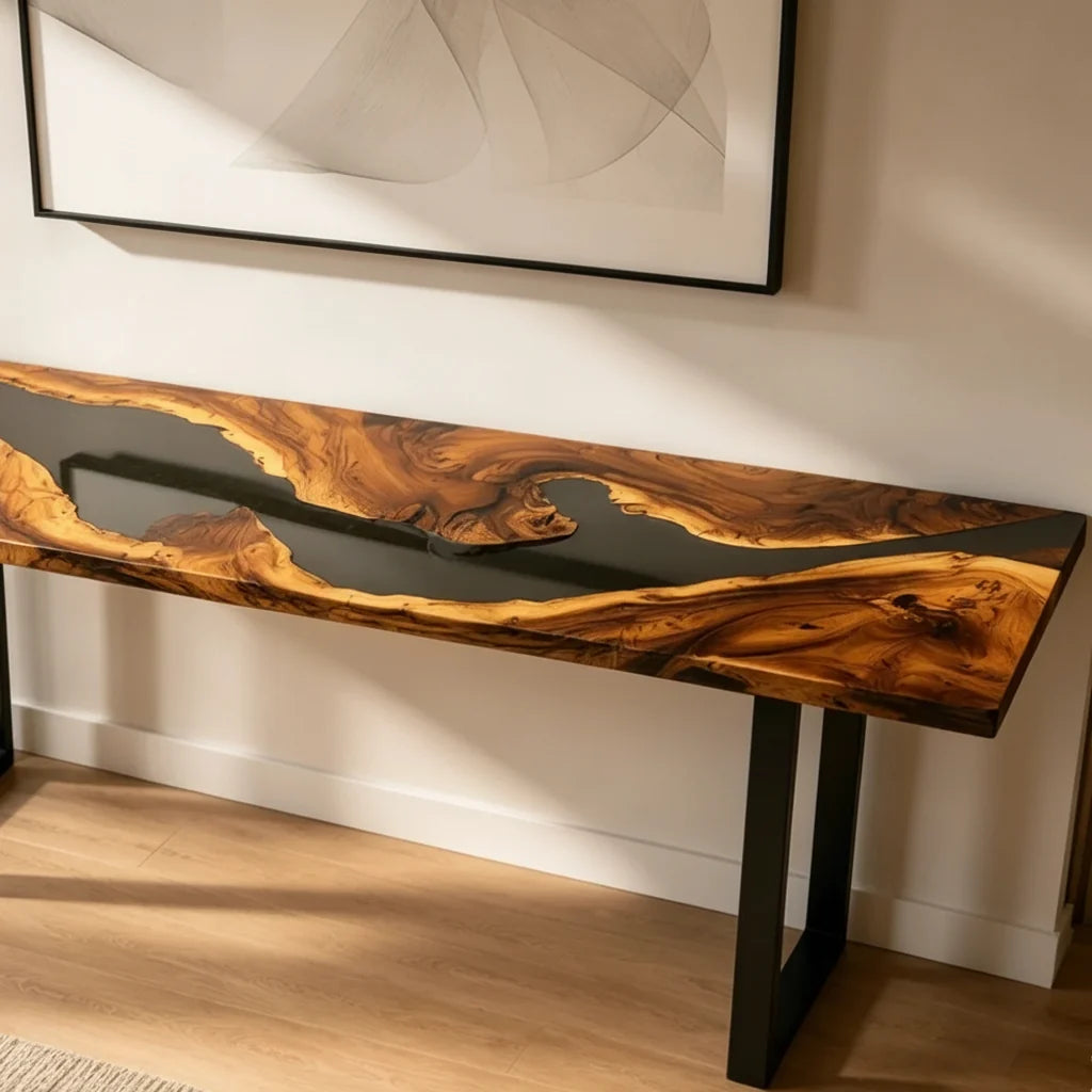 Smoked Walnut Resin Console Table by Thomas Dawn