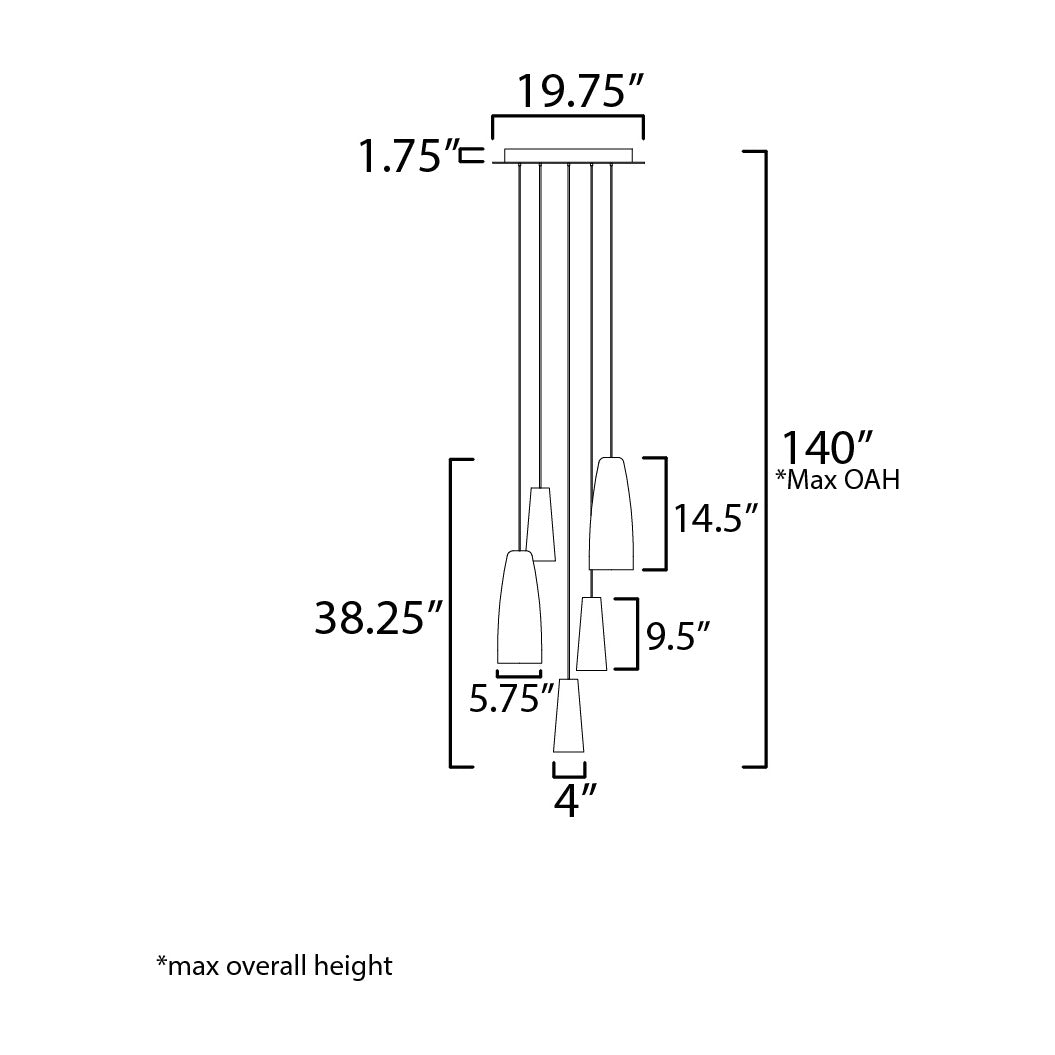 Stream 5-Light LED Pendant by Studio M Lighting – line drawing