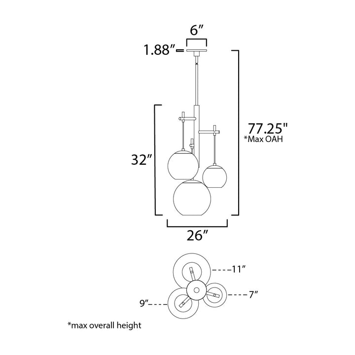Nucleus Nuclues 3-Light Pendant by Studio M Lighting – line drawing