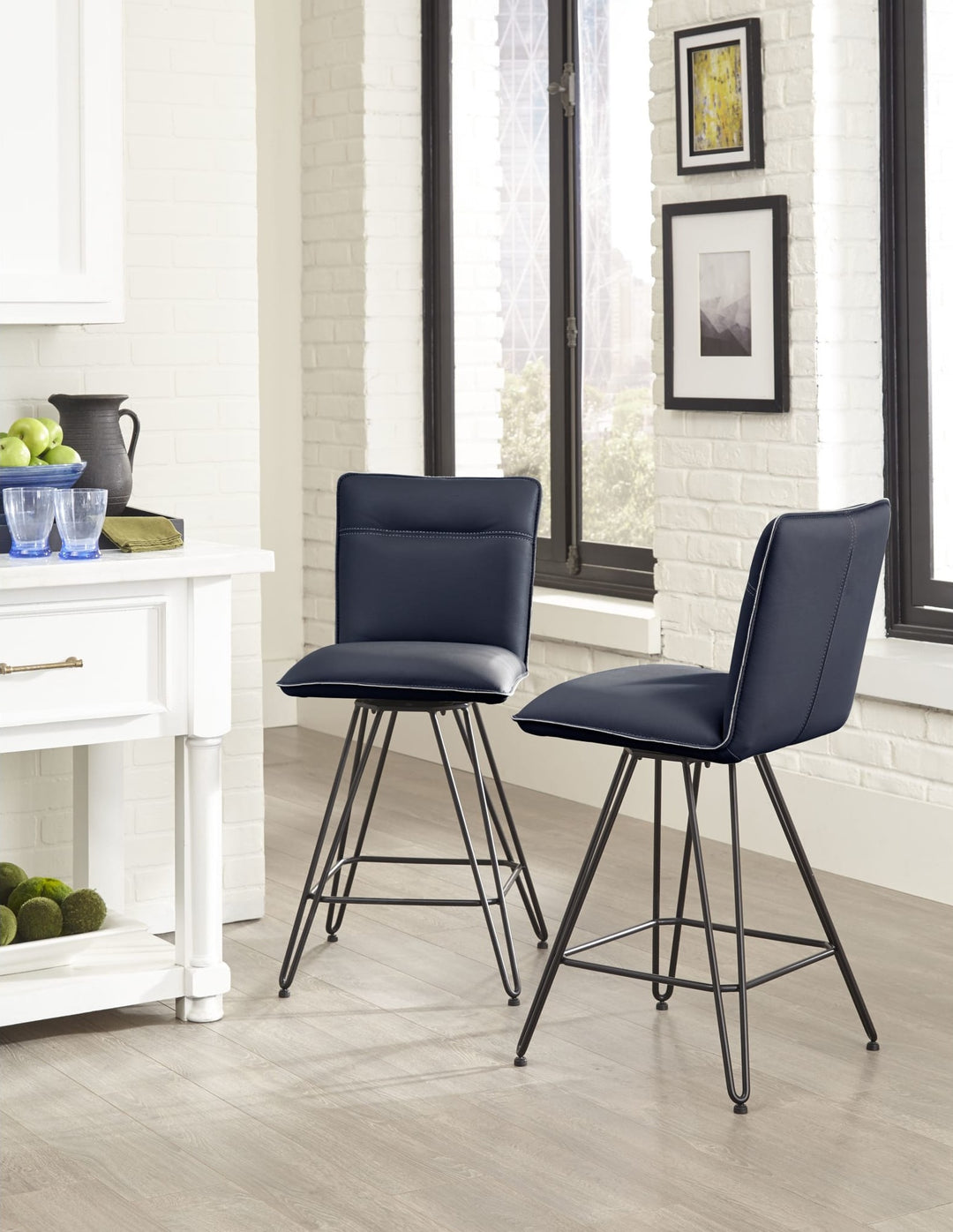Demi Hairpin Leg Swivel Counter Stool in Cobalt — lifestyle photo