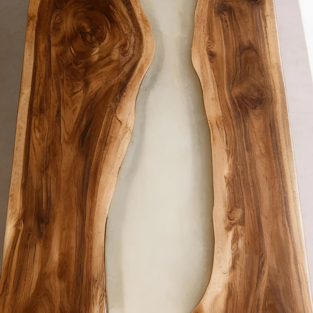Walnut Cream Epoxy Live Edge Dining Table by Thomas Dawn