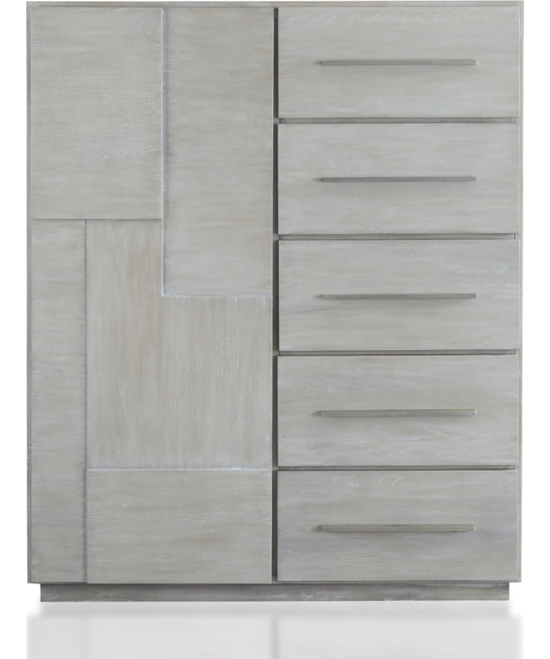 Destination Five Drawer One Door Sweater Chest in Cotton Grey — on a white background