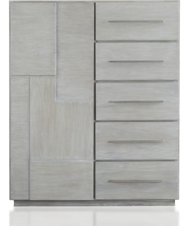 Destination Five Drawer One Door Sweater Chest in Cotton Grey — on a white background
