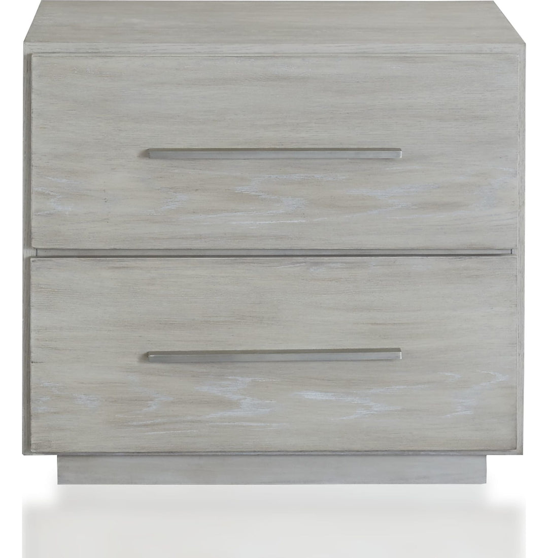 Destination Two Drawer Nightstand in Cotton Grey — on a white background