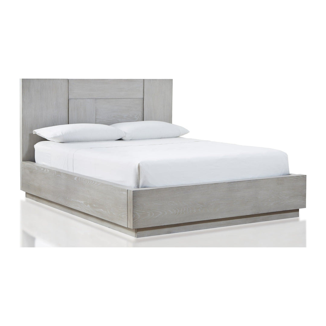 Destination Wood Panel Bed by Modus in Cotton Grey — white background, angled view