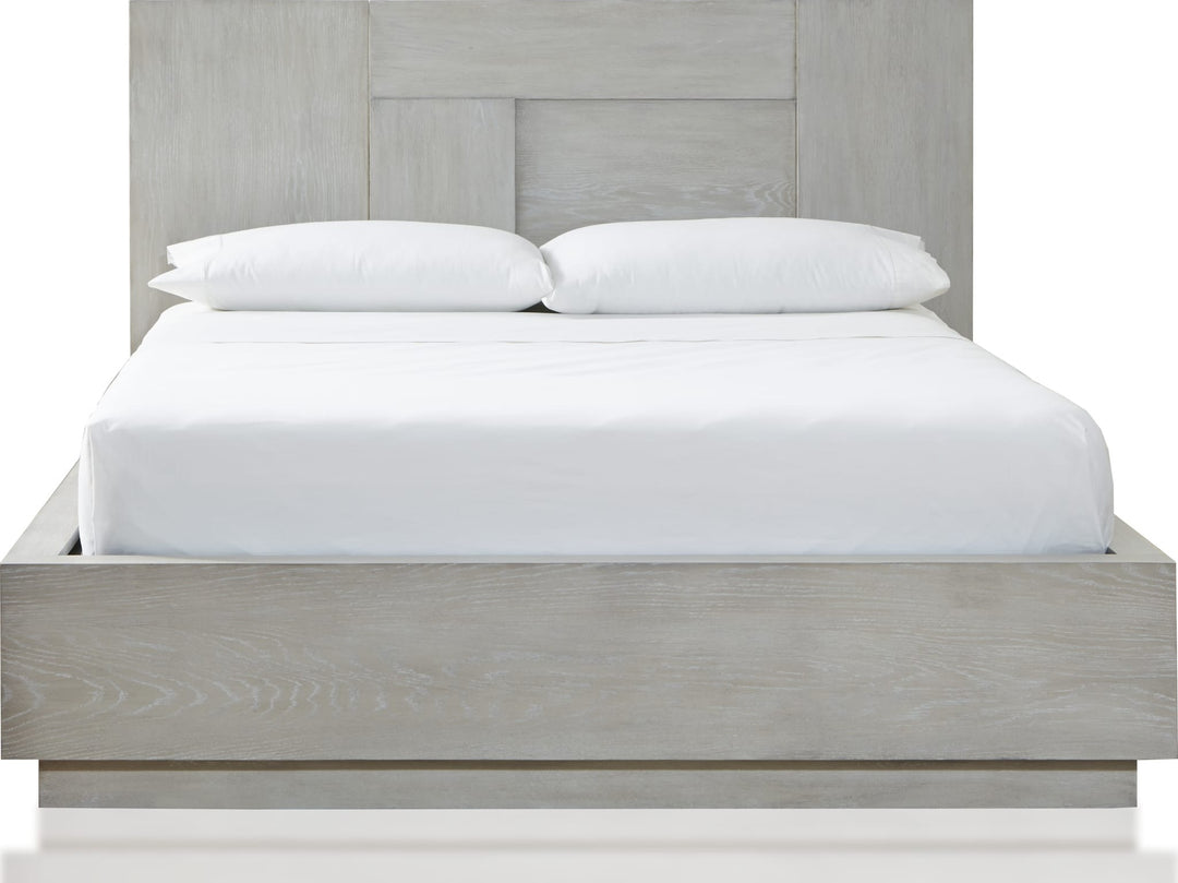 Destination Wood Panel Bed in Cotton Grey — white background, front view