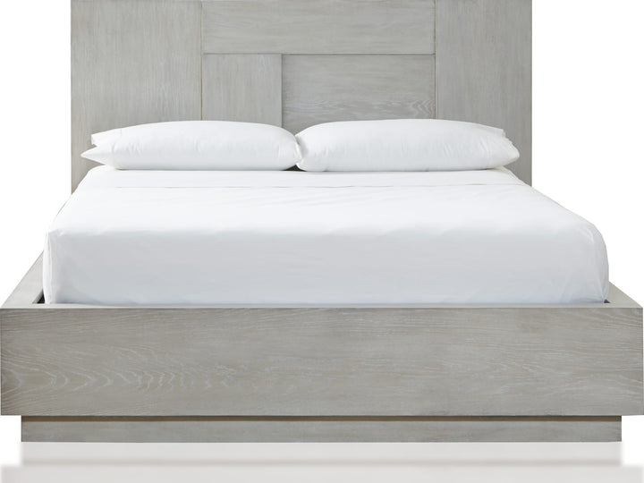 Destination Wood Panel Bed in Cotton Grey — white background, front view