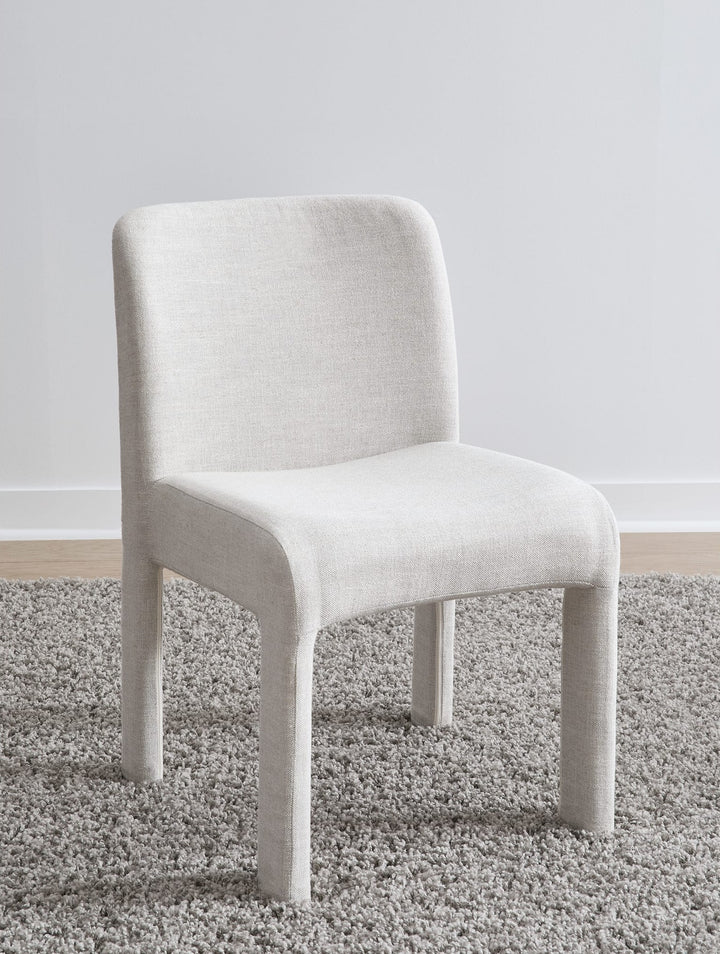 Devon Fully Upholstered Dining Chair in Turtle Dove Linen — lifestyle photo