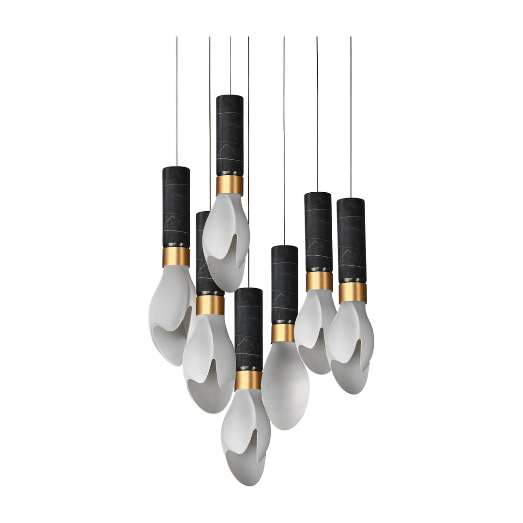 Burgeon 7-Light LED Pendant by Studio M Lighting in Black Marble / Natural Aged Brass
