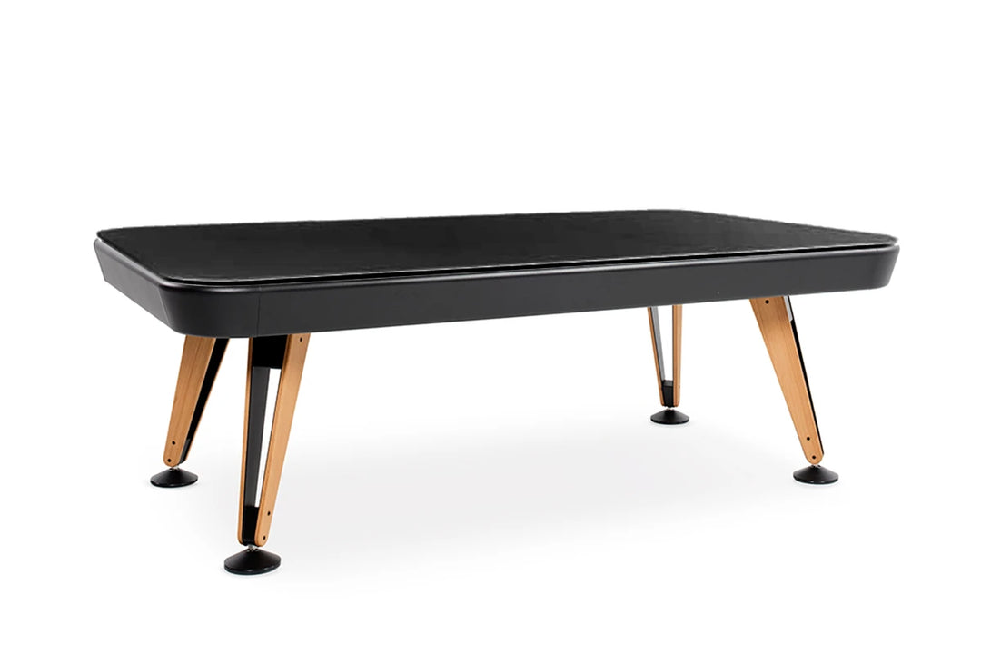Diagonal outdoor dining top in Black HPL, shown on matching table; table sold separately