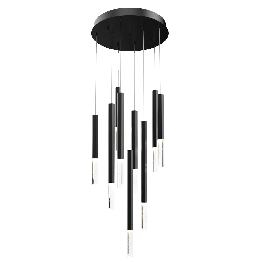 Diaphane LED 9-Light Pendant by ET2 Lighting in Black, front view