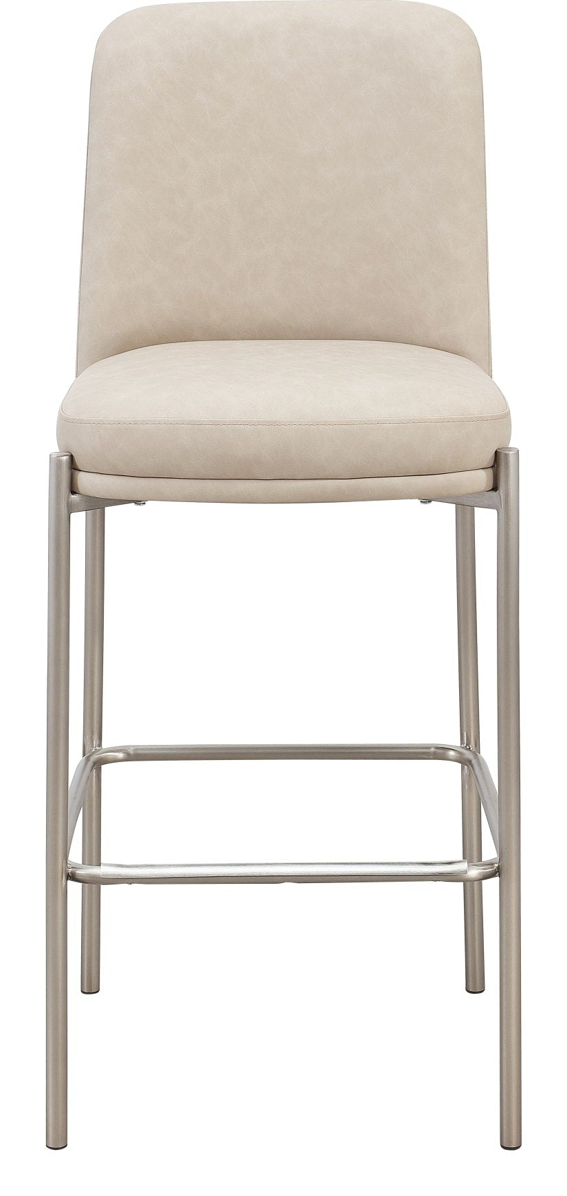 Dion Upholstered Bar Stool in Camel Synthetic Leather and Brushed Nickel Metal — product view on a white background