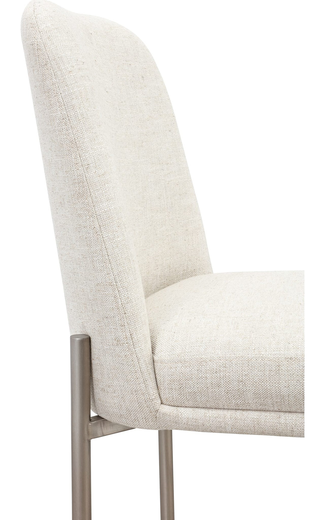 Dion Upholstered Bar Stool in Natural Light Linen and Brushed Nickel Metal — product view on a white background