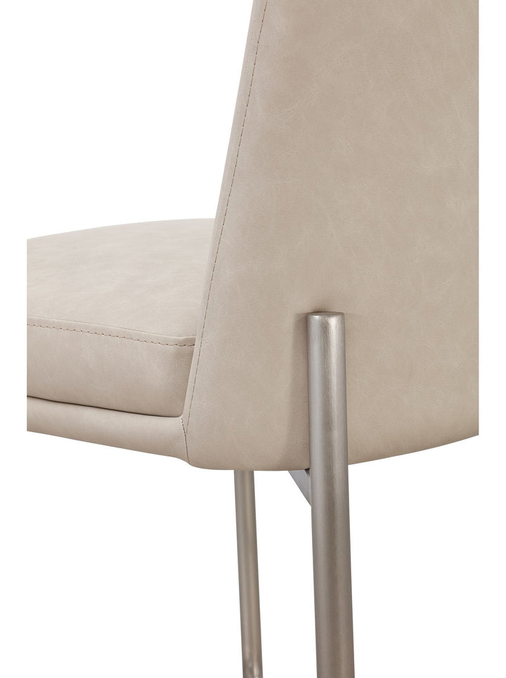 Dion Upholstered Bar Stool in Camel Synthetic Leather and Brushed Nickel Metal — product view on a white background