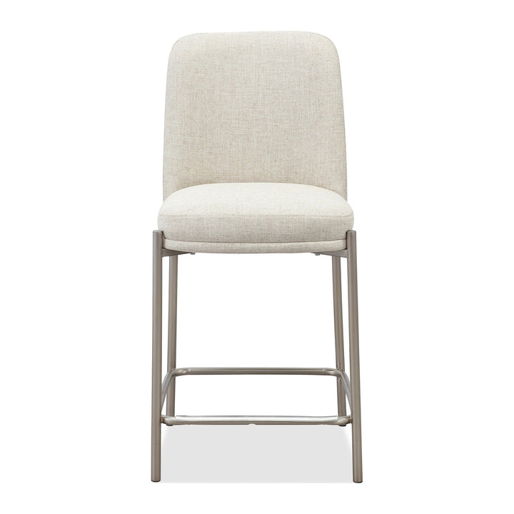 Dion Upholstered Counter Stool by Modus in Natural Light Linen and Brushed Nickel Metal — product view on a white background