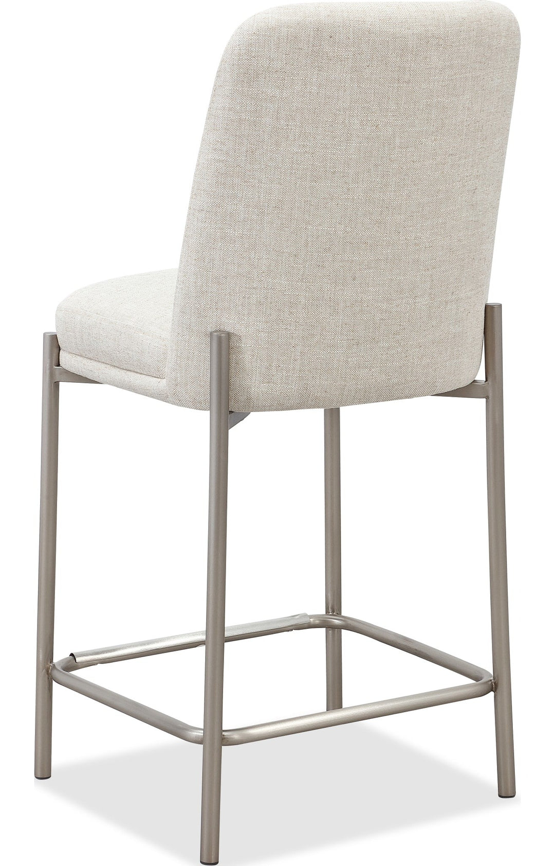 Dion Upholstered Counter Stool in Natural Light Linen and Brushed Nickel Metal — product view on a white background
