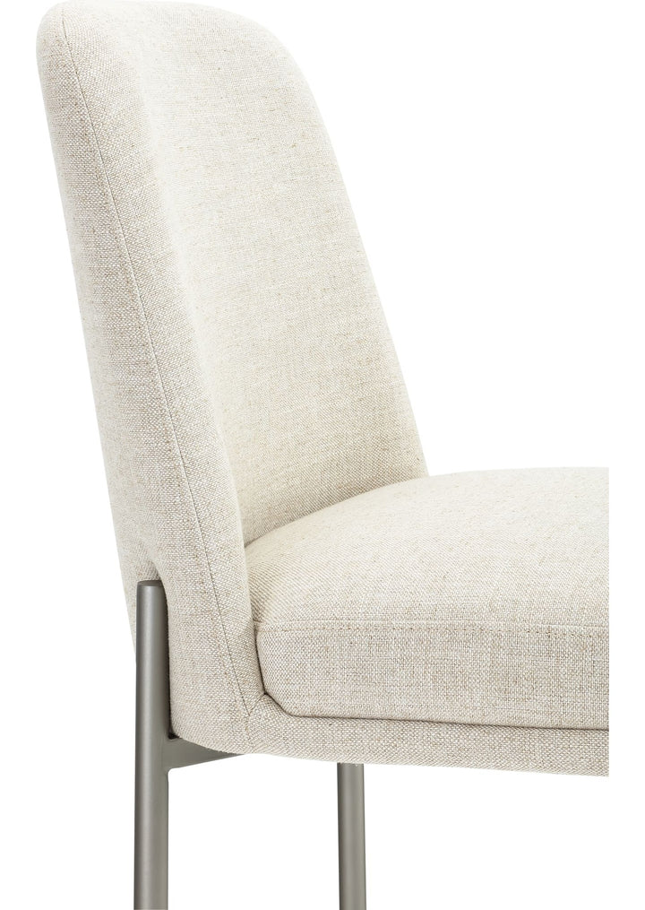Dion Upholstered Counter Stool in Natural Light Linen and Brushed Nickel Metal — product view on a white background