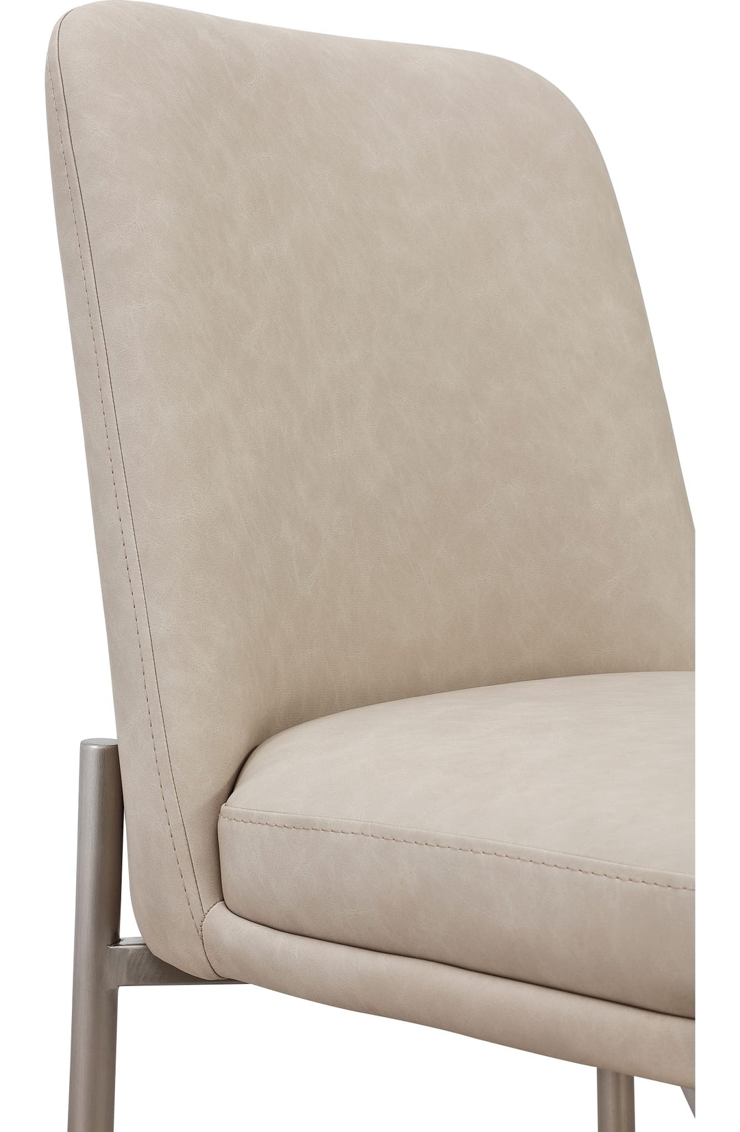 Dion Upholstered Counter Stool in Camel Synthetic Leather and Brushed Nickel Metal — product view on a white background