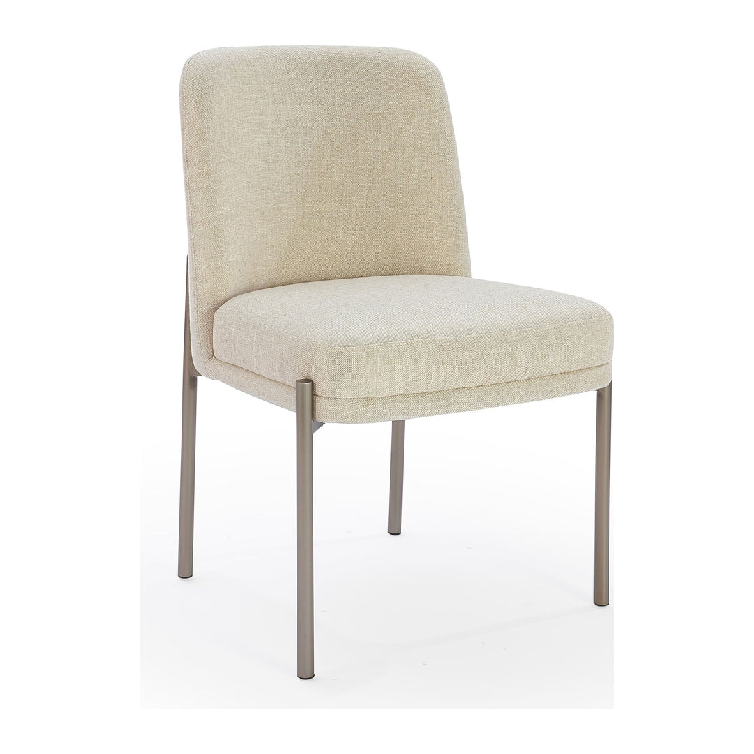 Dion Upholstered Dining Chair by Modus in Natural Light Linen and Brushed Nickel Metal — product view on a white background