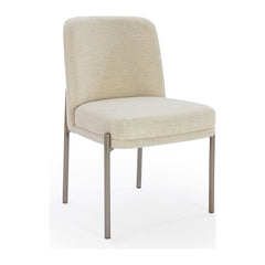 Dion Upholstered Dining Chair by Modus in Natural Light Linen and Brushed Nickel Metal — product view on a white background