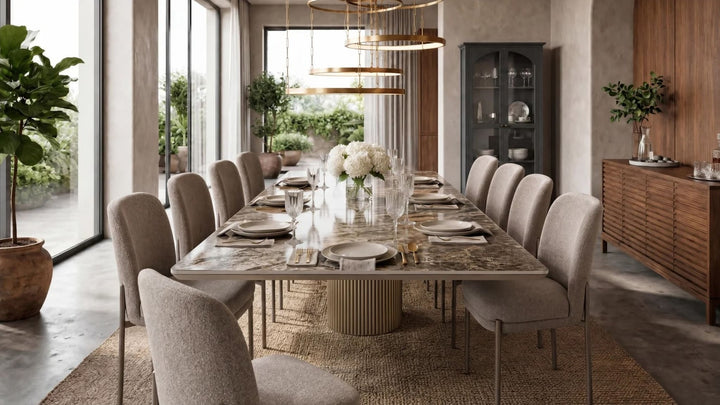 Dion Upholstered Dining Chair in Portobello — lifestyle photo