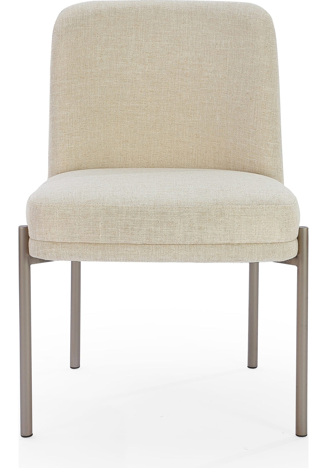 Dion Upholstered Dining Chair in Natural Light Linen and Brushed Nickel Metal — product view on a white background