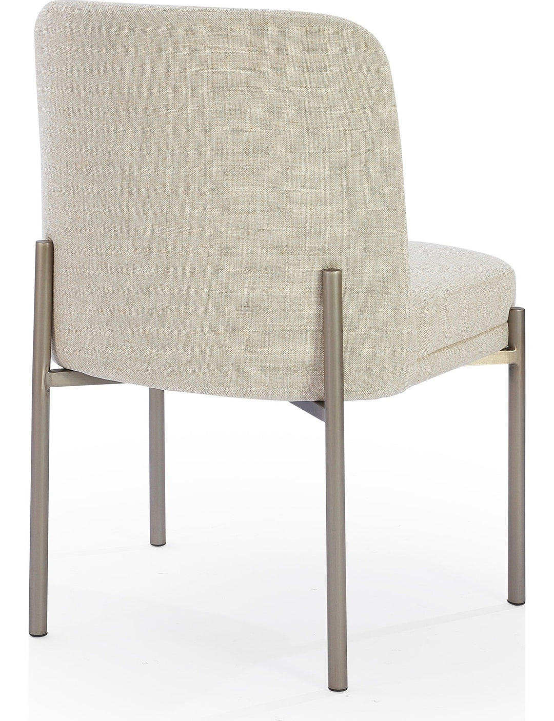 Dion Upholstered Dining Chair in Natural Light Linen and Brushed Nickel Metal — product view on a white background