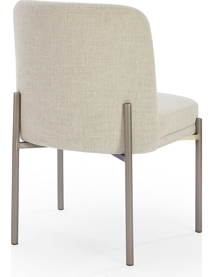 Dion Upholstered Dining Chair in Natural Light Linen and Brushed Nickel Metal — product view on a white background