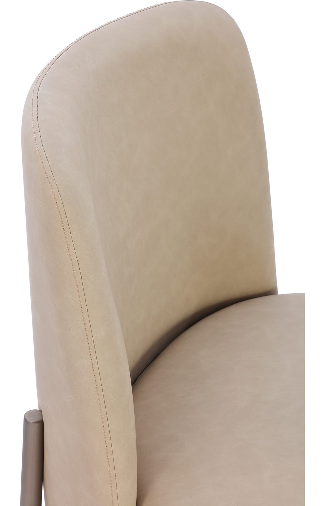 Dion Upholstered Dining Chair in Camel Synthetic Leather and Brushed Nickel Metal — product view on a white background