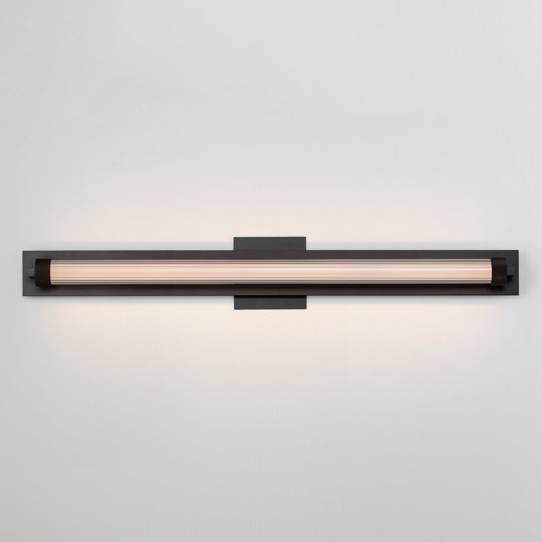 Doric 30" LED Bath Sconce by ET2 Lighting, styled view 1