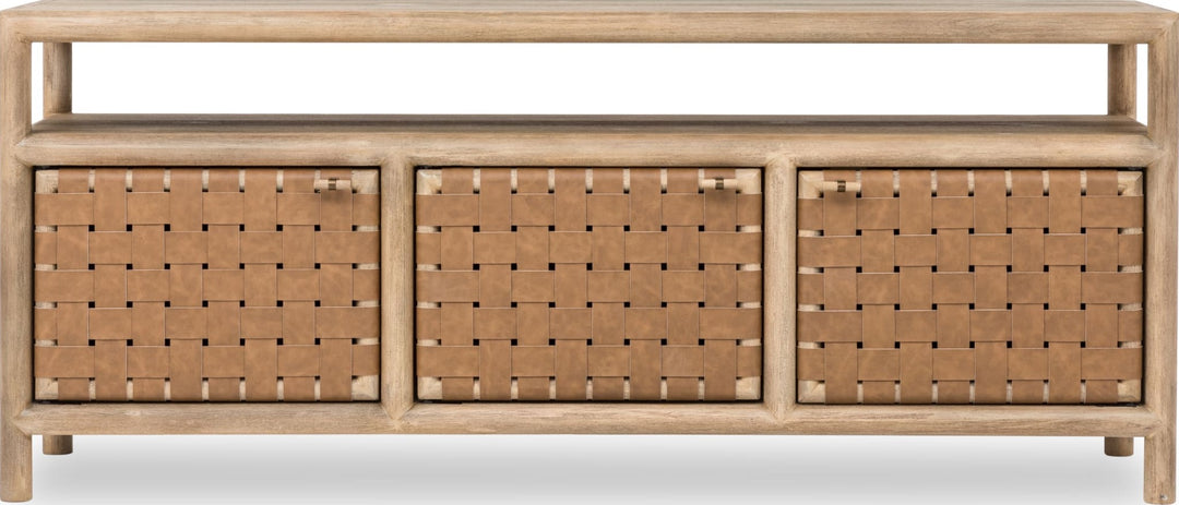 Dorsey 72" Woven Entertainment Console in Granola — lifestyle photo