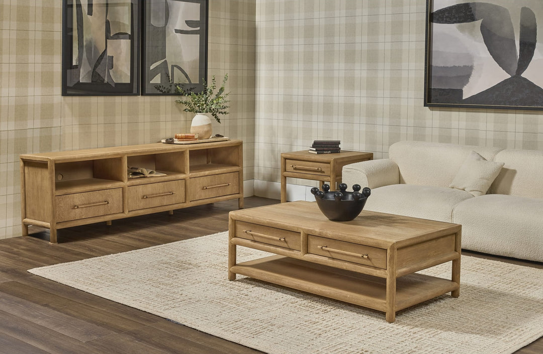 Dorsey 84" Entertainment Console in Granola — lifestyle photo