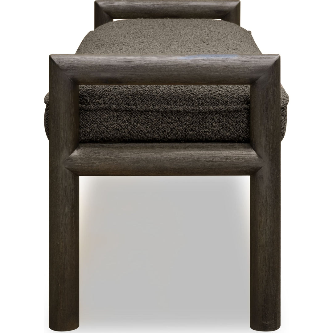 Dorsey Boucle Upholstered Wooden Bench in Basalt Grey and Pumpernickel — side view