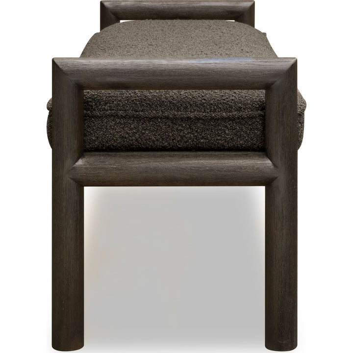 Dorsey Boucle Upholstered Wooden Bench in Basalt Grey and Pumpernickel — side view