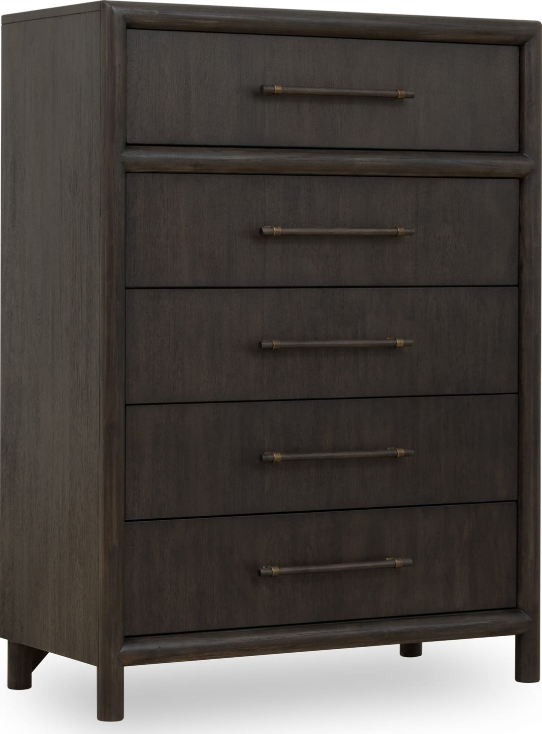Dorsey Five Drawer Chest in Basalt Grey — white background, angled view