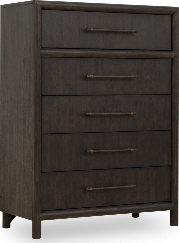 Dorsey Five Drawer Chest in Basalt Grey — white background, angled view